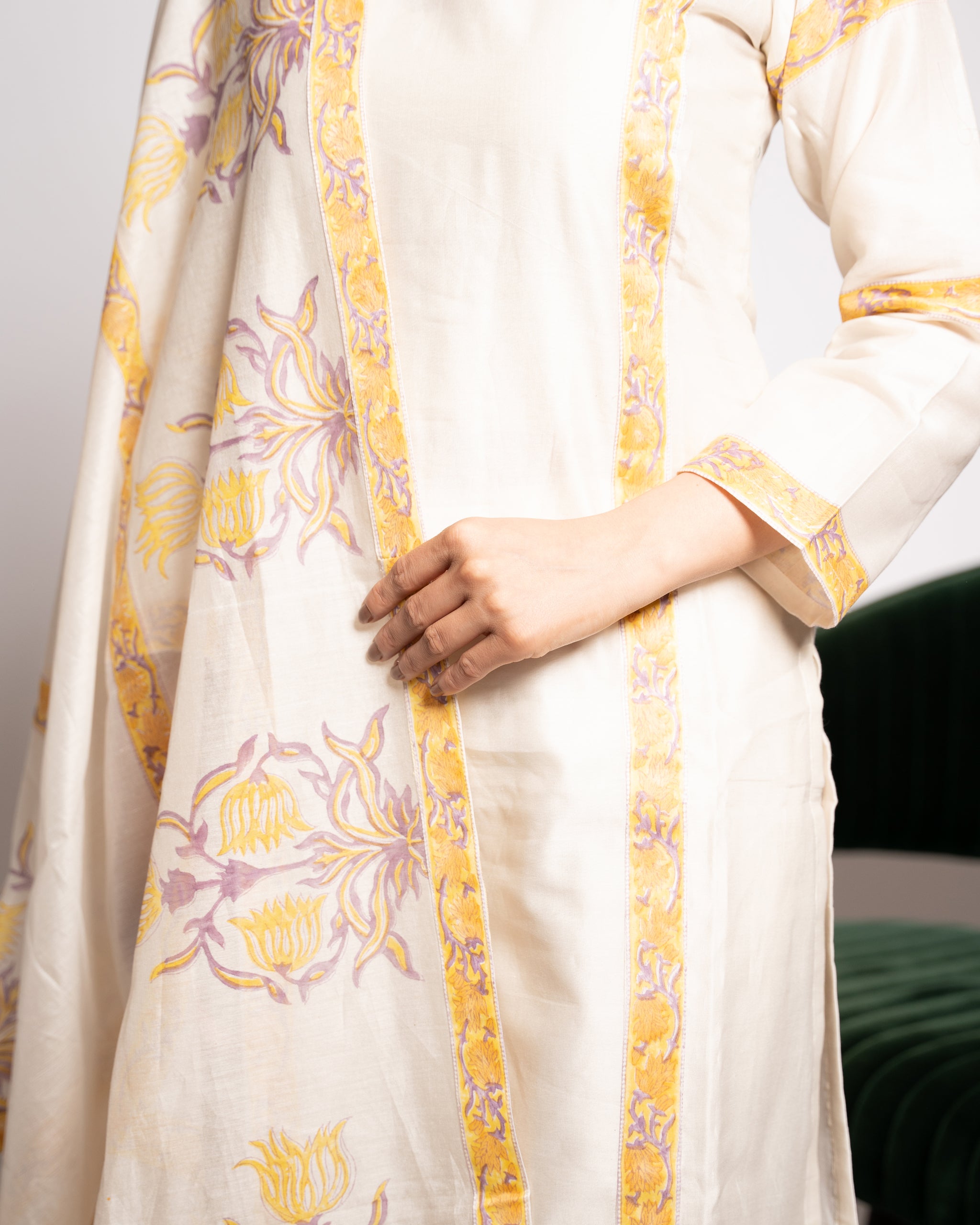 White Chanderi Kurta Set with Pearl Accents